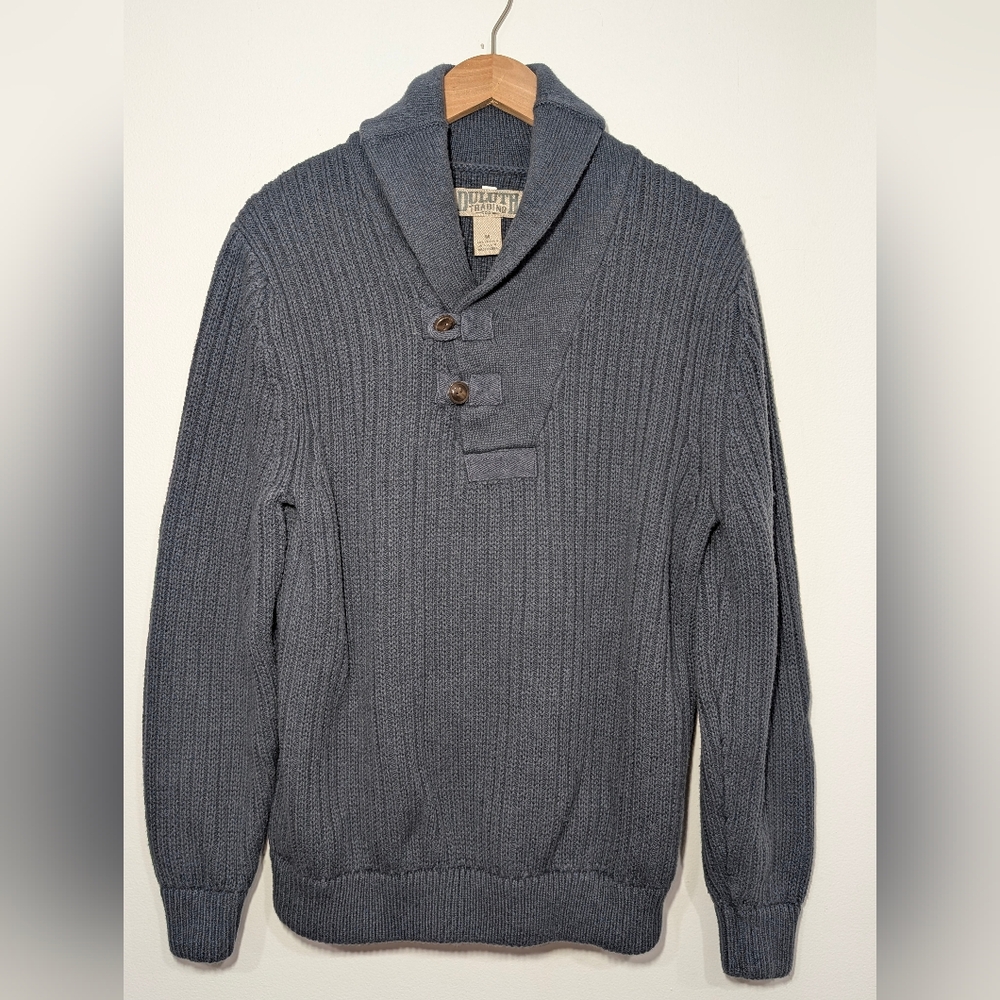 Duluth Trading Men's MD High-Neck Infantry Knit Sweater Cotton Wool Blend Gray